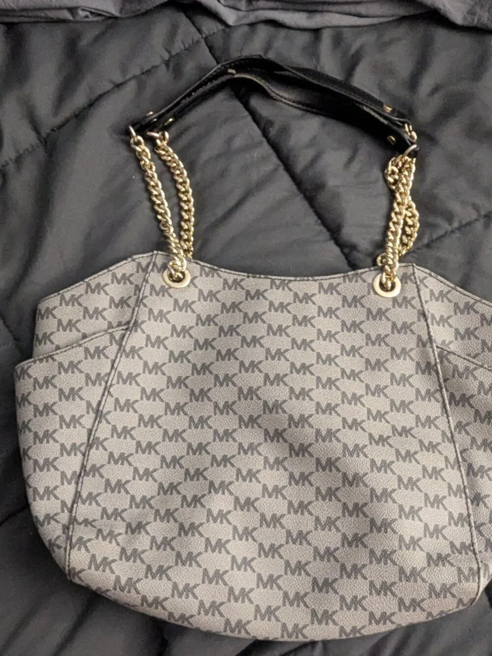 Michael Kors Signature MK Monogram Gold Chain Hobo Shoulder Bag w/ COA